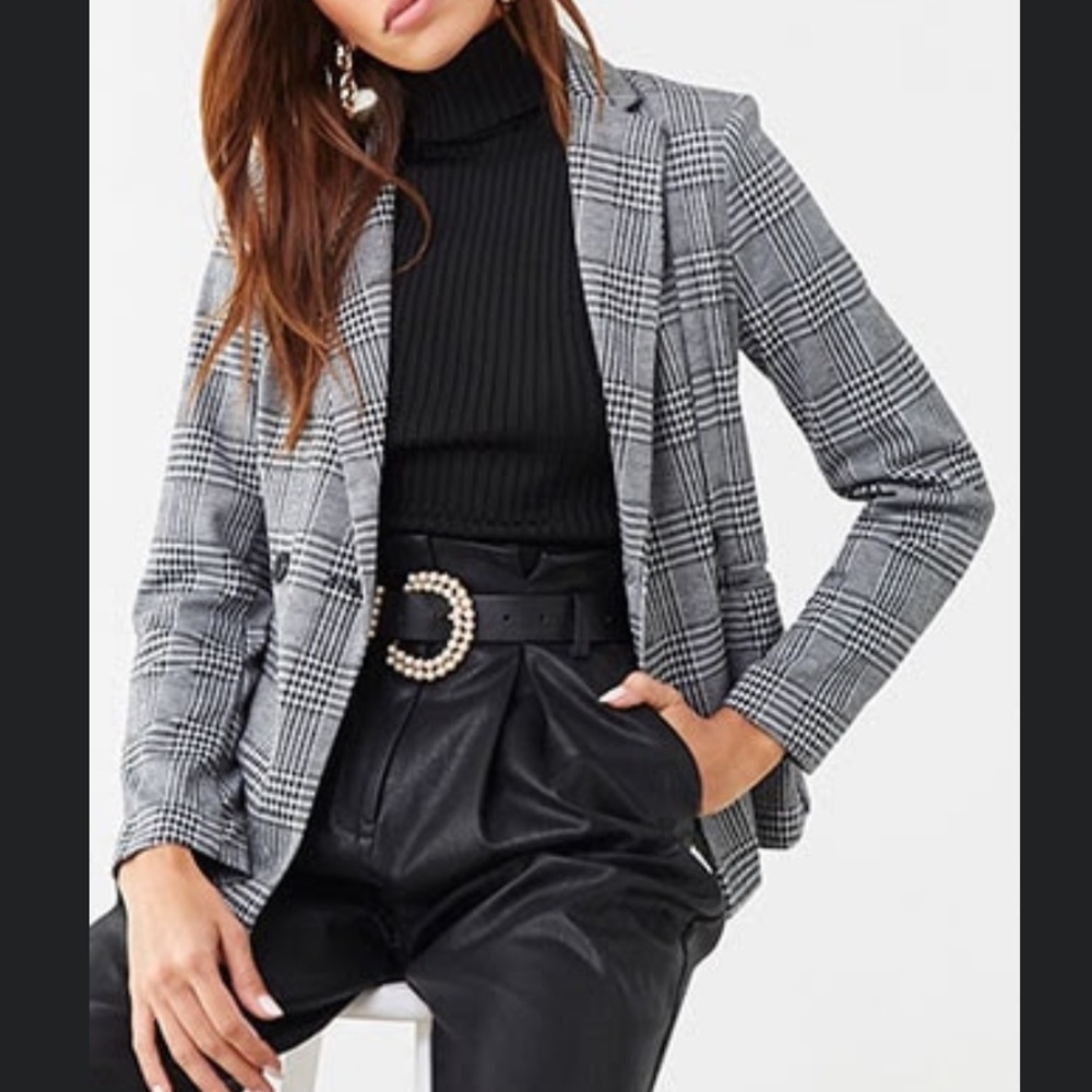 Forever 21 Black and Gray Plaid Blazer